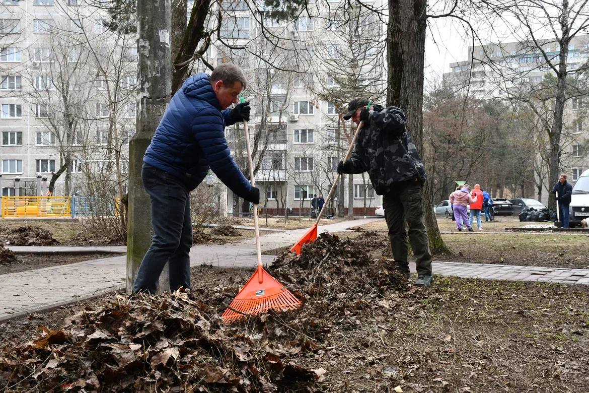 В рамках партийных проектов «Чистая страна» и «Городская среда» депутаты  фракции «Единая Россия» вышли на субботник и привели в порядок территорию  во дворах улиц Маяковского и Амет-хан Султана. | Жуковский - Городская